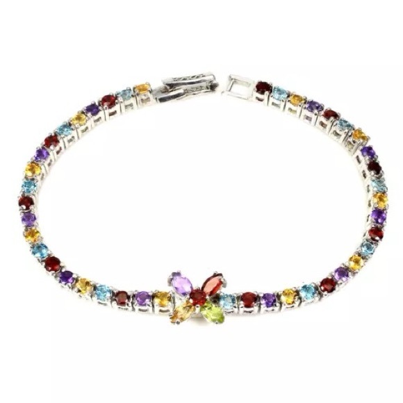 New 7.5" marquise garnet another gust and other gems sterling silver bracelet - Picture 2 of 9